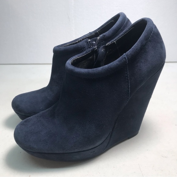 TROUVÉ | Blue Suede Platform Wedge Booties Size 7M - Picture 1 of 9